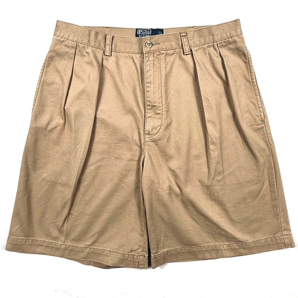 Polo Ralph Lauren Tyler Shorts Mens 35 Khaki Tan Double Pleated Cotton Chino - Picture 2 of 6